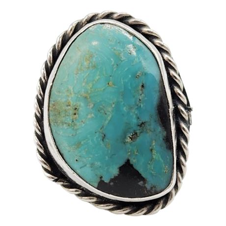 Vintage Native American Sterling Silver Turquoise Ring, Sz 6.5