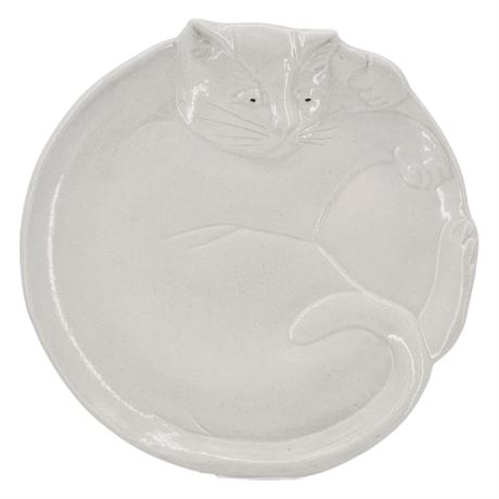 Vintage 80s Flat Earth Pottery Ceramic Cat Plate