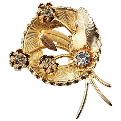Vintage Gold Tone Rhinestone Posey Brooch