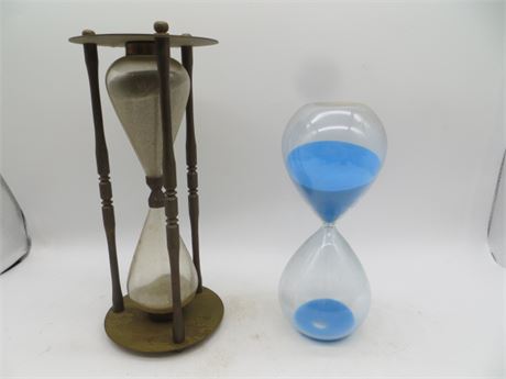 Vintage Brass Hourglass & Blue Hourglass