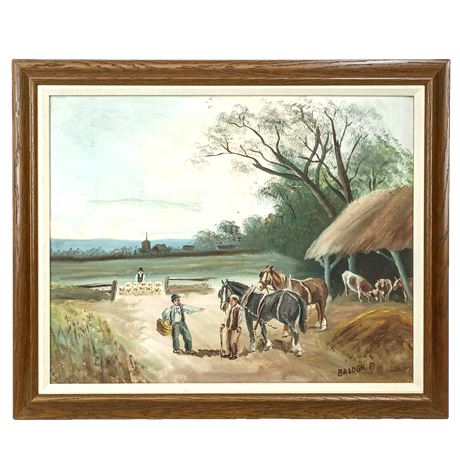 P Balogh Oil Painting - Countryside Scene with Horses and Cows