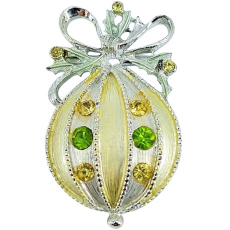 Vintage Rhinestone Silver Tone Christmas Ornament Brooch