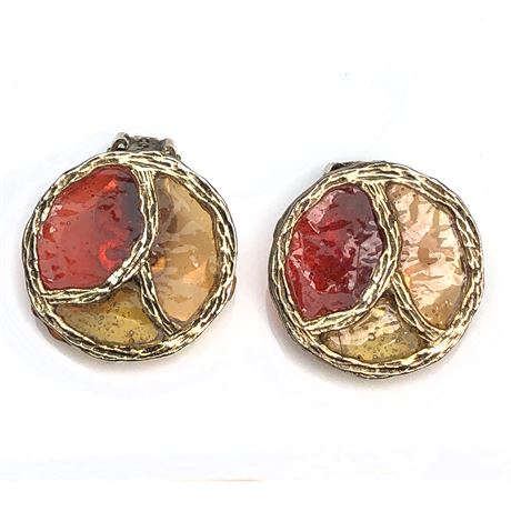 Vintage Coro Venetian Glow Plique A Jour Glass Earrings