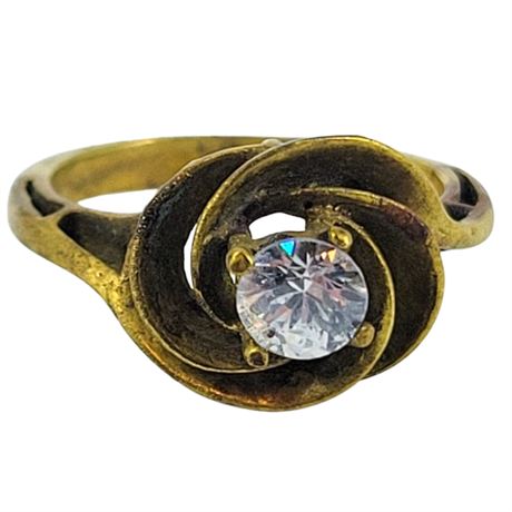 Vintage Gold Tone CZ Swirl Design Ring Size 7