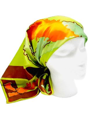 Vtg Silk Monique Martin Orange and Green Abstract Scarf