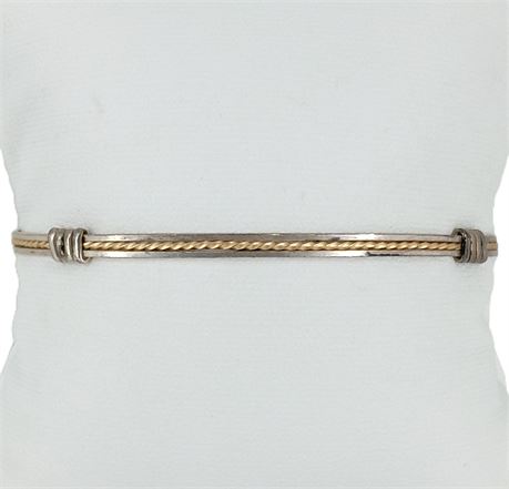 Vintage Two-Tone Twisted Wire Bar Bracelet and Hook Clasp