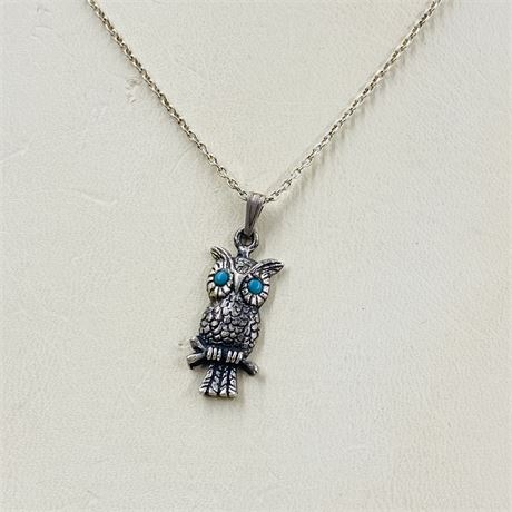 Vtg Navajo Sterling Owl Necklace