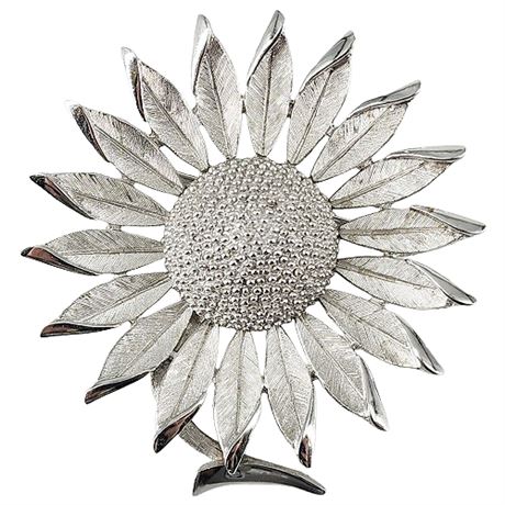 Vintage CROWN TRIFARI Silver Tone Sunflower/Daisy Brooch