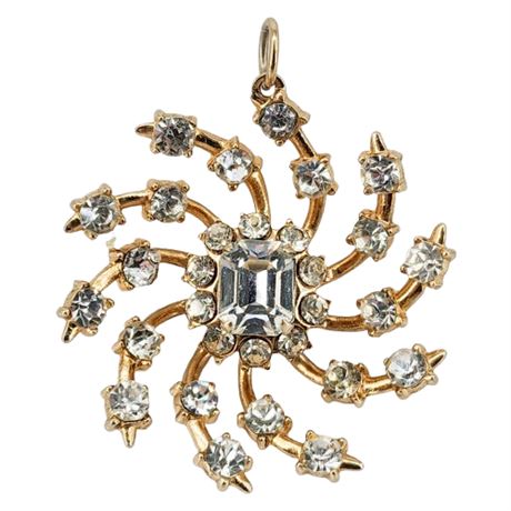 Vintage Prong Set Rhinestone Swirl Pendant