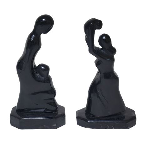 Haeger Style Black Mother & Child Sculptures - Lot of 2
