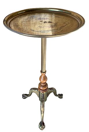 Mid Century Brass & Wood Ball & Claw Footed Plant Stand, 18” Riser