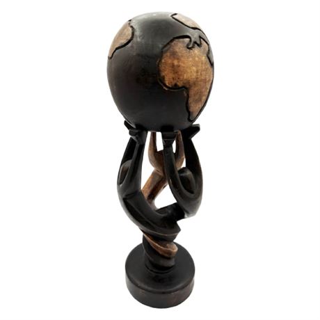 African Unity Globe Wooden Carved Sculpture