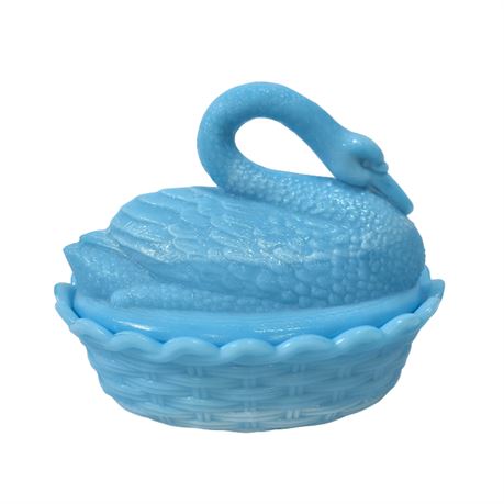 VTG Swan on Nest, Blue Slag Glass
