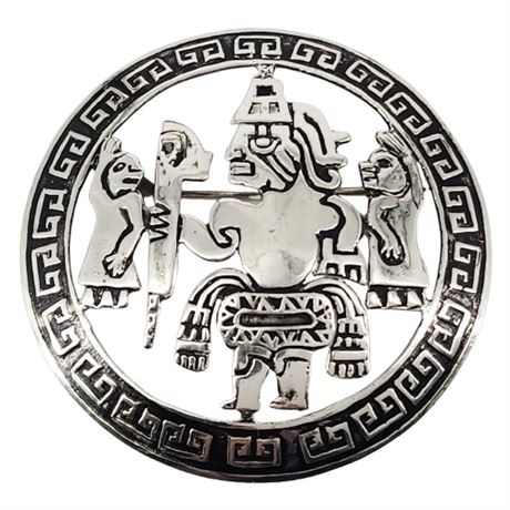 Vintage Mesoamerican Sterling Silver Brooch
