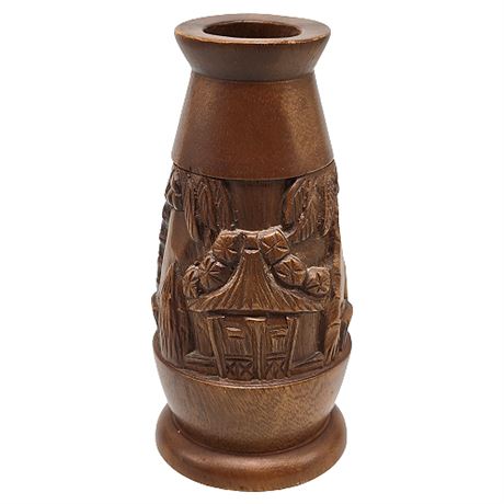 Mid-Century Hand Carved Wood Tiki Hut Vase, 2 of 2