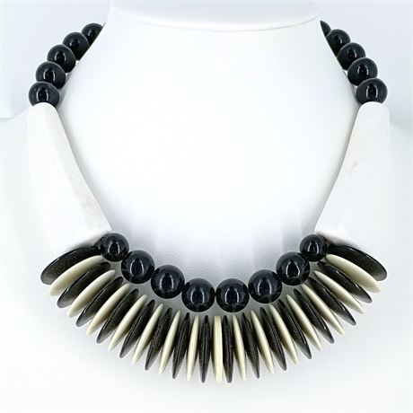Vintage Black Bead & Graduated Spike Statement Necklace
