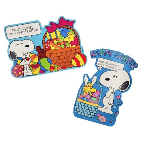 Pair Vintage Peanuts Spring/Easter Window Decorations
