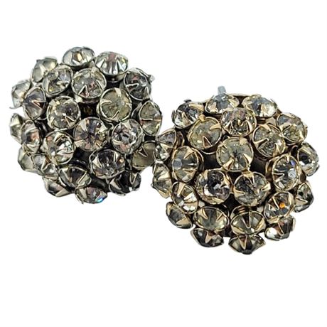 Vintage Rhinestone Cluster Prong-Set Screw-Back Earrings