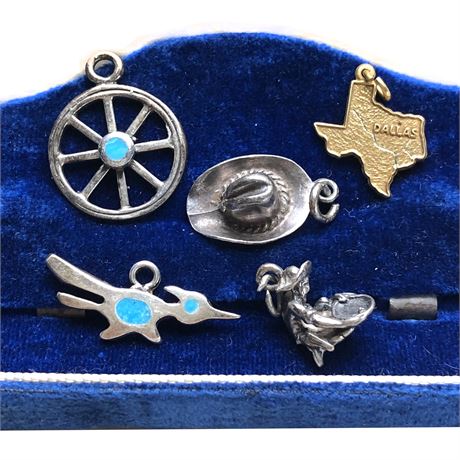 Vintage Sterling Silver Charm Lot - Southwestern Cowboy Hat, Wheel, Prospector