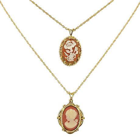Pair Vintage CROWN TRIFARI Faux Cameo Pendant Necklaces