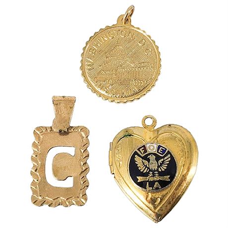Three Vintage Gold Filled & Gold Tone Charms/Pendants