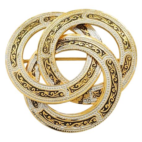 Vintage Spanish Damascene Interlocking Circles Brooch