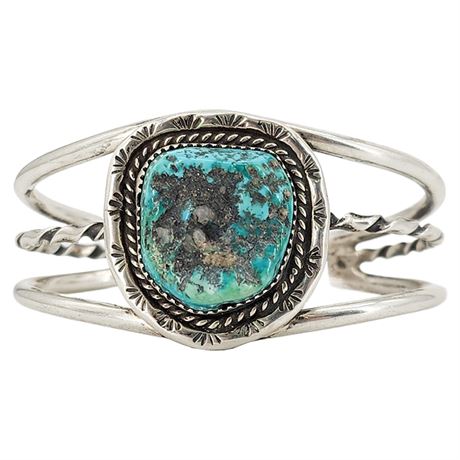 Vintage GILBERT ORTEGA Navajo Sterling Silver Turquoise Cuff Bracelet