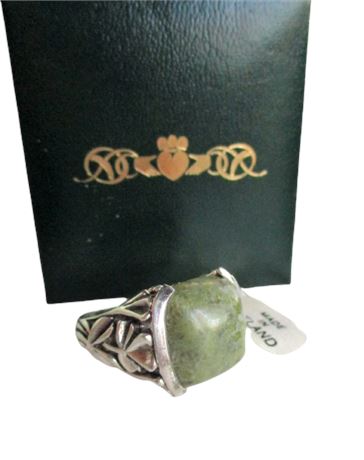 Genuine Connemara Marble Sterling Silver Ring in Box  ~ Made in Ireland Sz 7.25