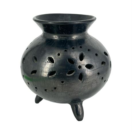 Vintage Barro Negro Mexican Blackware Pottery Luminary