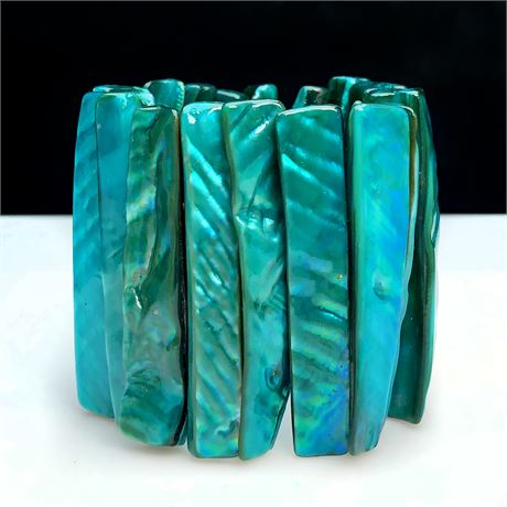 Vintage Bold Aqua Shell Modernist Stretch Bracelet