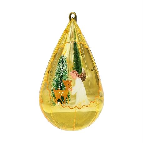 Vintage Jewel Brite Teardrop Angel & Deer Diorama Ornament