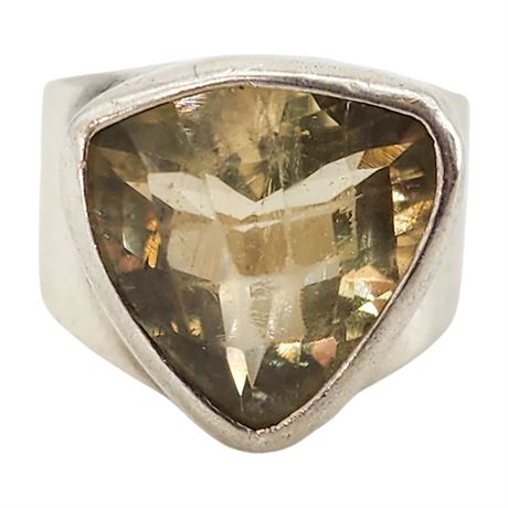 Vintage STARBORN Sterling Silver Yellow Apatite Ring, Sz 6.5, FLAWED