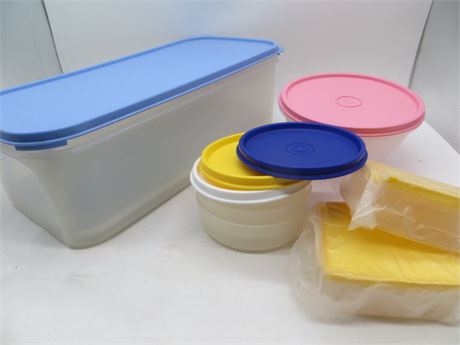 NEW VINTAGE TUPPERWARE FRIDGE SMART CONTAINER & 4 ROUND BOWLS & 2 SQUARE