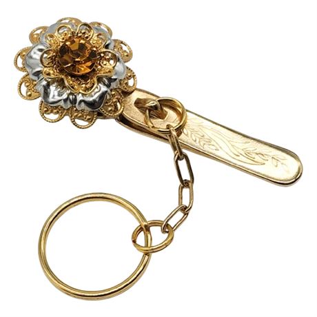 Vintage KING'S Key Finder Rhinestone Keychain Clip