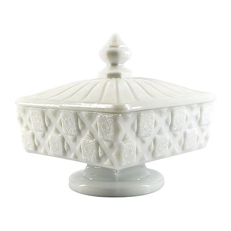 Westmoreland 'Old Quilt Milk Glass' Compote & Lid
