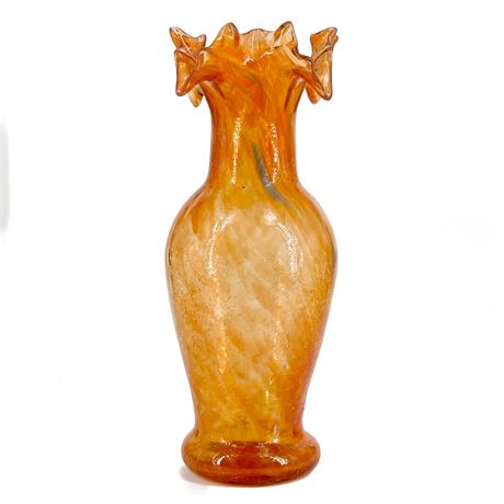 Vintage Hand-Blown Crackle Art Glass Vase