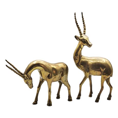 Pair Brass Gazelles/Antelopes