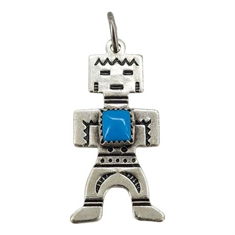 Vtg Sterling Silver & Turquoise Kachina Figure Pendant