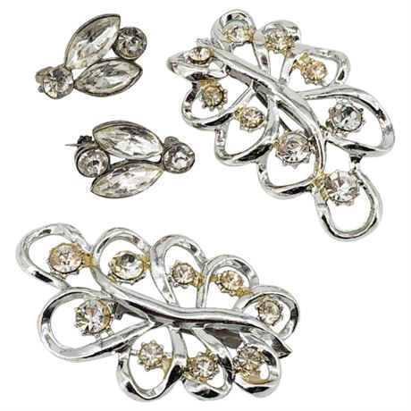 Two Sets of Matching Vintage Rhinestone Brooches