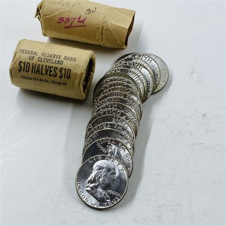 2 BU $10 Rolls 1960 Franklin Half Dollars