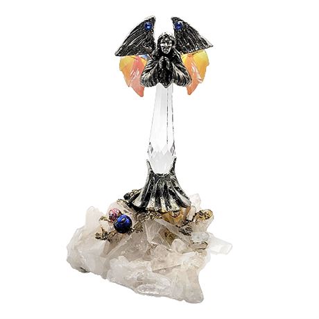 Vintage Crystal & Pewter Guardian Angel Statuette