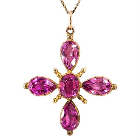 Antique M.S.CO. Gold Filled On Sterling Pink Sapphire Necklace