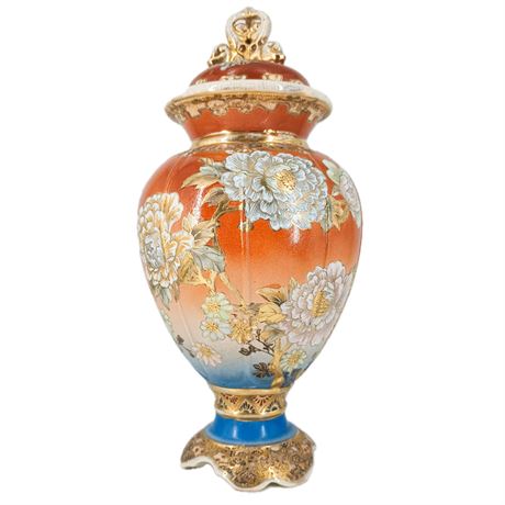 Japanese Unmarked Satsuma-Inspired Vase with Floral Design and Gold Tone Details