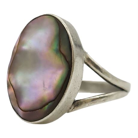 Vintage Mexico Sterling Silver Abalone Ring, Sz 6.5