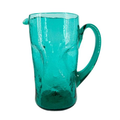 Vintage Blenko Crackle Glass Sea Green Pitcher