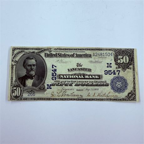 VF-XF 1902 $50 Lancaster Ohio National Currency Note
