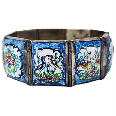Vintage Persian Enamel Tile Panel Bracelet in Original Duty Free Box