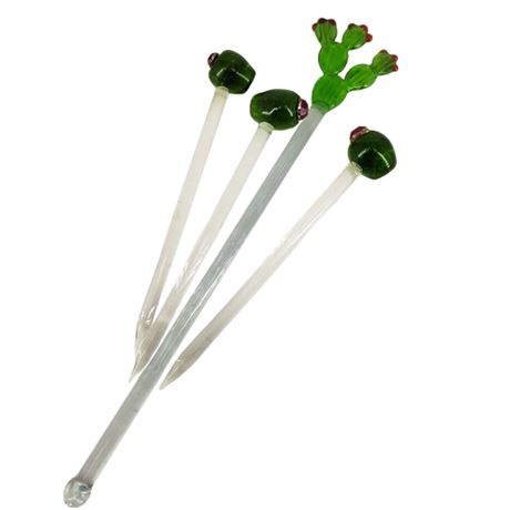 Lot of 4 Glass Barware Swizzle Sticks