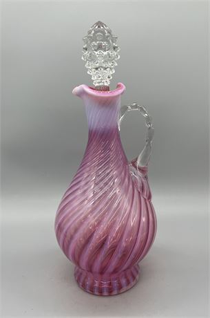 Fenton Cranberry Opalescent Spiral Decanter
