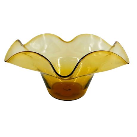 Blenko Glass Amber Ruffled Bowl no 3744L